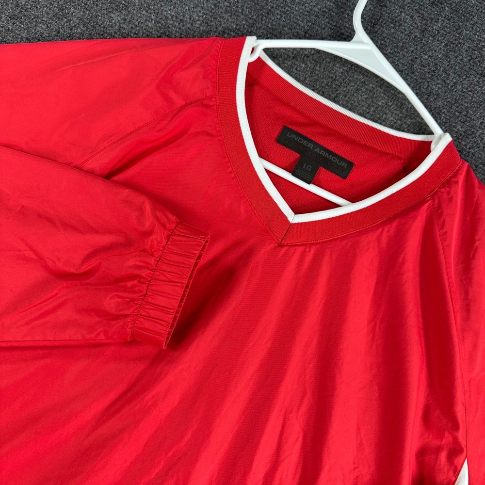 Under Armour Windbreaker Mens LG Large Red V-Neck Pullover Jacket Training Sport